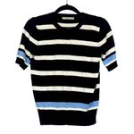 ZARA  Soft Knit Striped Short Sleeve Crew Neck S Sweater Black Blue White #2102 Photo 0