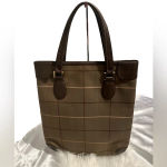 Burberry vintage classic plaid canvas tote with leather trim w/coa Photo 1