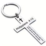 Philippians 4:13 Silver Cross Keychain I can do all this through him Jesus Photo 0