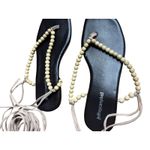 Jeffrey Campbell NEW ‎ Xeniah Sandals Size 8 Natural Beaded Lace Up Boho Flats Photo 6