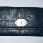 Fossil  Blue Leather Womens‎ Keyhole Wallet Trifold 12 credit card pockets Lock Photo 0