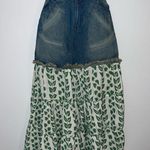 Women’s Vintage y2k Denim Tiered Maxi Skirt SMALL Green Photo 3