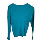 U.S. Polo Assn. Womens Long Sleeve Pullover Cable Knit Sweater Teal M V-Neck Pony Photo 3