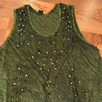 Riviera Sun Green Crinkle Rayon Dress Sleeveless Embellished Bohemian Festival Size 1X Photo 2