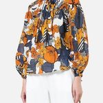 Warm Mystic Floral Printed Long Sleeve Blouse Top Marigold Women's Size Small Yellow Photo 0