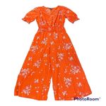 a.n.a  Women’s Vibrant Orange Floral Elbow Jumpsuit Romper Photo 3