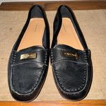Tahari Textured Black Leather Loafers with Gold Accents Photo 0