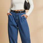 ZARA  Tapered‎ Pleated Mom Jeans Women's Size 6 High Waist Blue Denim Relaxed Fit Photo 0