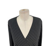 Karen Millen  Pinstripe‎ Wrap Blouse Black Long Sleeve Size US 4 Photo 3