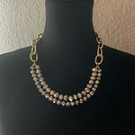 Grey Beaded Layered Necklace Gold Tone Chain Gray Photo 0