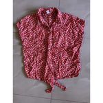 Old Navy Women's Linen Blend Top Red White Blue Front Tie Short Sleeve Med EUC Photo 4