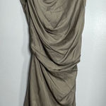 Brunello Cucinelli  Silk Draping Ruched Wool Cashmere Dress Size 10 Taupe Brown Photo 0