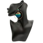 Illuminata Art Deco Teal Blue Drop‎ Dangle Earrings Statement Hammered Hoop Gold Photo 0