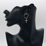 Silver Cross Hoops – Minimalist Rhinestone Earrings, Dainty Christian Jewelry Photo 3