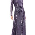 Mac Duggal New  Sequined High Neck Long Sleeve Draped Purple Maxi Dress Gown 12 Photo 0