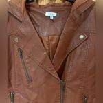 Tobi Vegan Faux Leather Hooded Motorcycle Moto Zippered Brown Jacket Size Small Photo 10