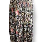 Vintage 90s Black Dark Floral Crinkle Maxi Skirt Pleated Semi Sheer Tie Waist Size L Photo 0