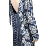 Anthropologie Sea Gypsies Blue & Ivory Fringed Mini Roxanna Dress Floral Peacock Photo 2