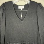 Bohme  Black Tencel Smocked Tiered Long Sleeve V-Neck MIDI Dress Photo 3