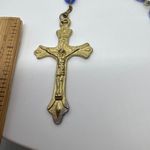 Vintage Rosary Blue Oval Beads Catholic Prayer Necklace Gold Tone Religious Photo 9