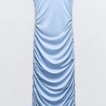 ZARA  dress blue flower ruched gathered fitted bodycon maxi midi summer Photo 7