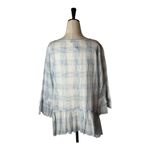 Kay Celine Kay Celine Shirt Women Large Blue White Plaid Bell Sleeve Peplum Top Bohemian Photo 1