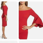 Chelsea 28 off the shoulder flutter sleeve red cocktail dress flawed sz 2P NWOT Photo 14