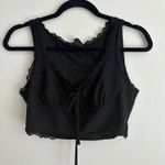 Fresral Black Eyelet Lace Trim Tie Front Crop Tank Top Women's M Size M Photo 2