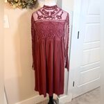 Sundance Burgundy High Neck Lace Yoke Boho Dress Long Sleeve Sz 8 🧡 Red Photo 13