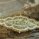 Antique Vintage Damascene Art Deco Gold Tone Silver Filigree Bar Brooch Pin FLAW Photo 0