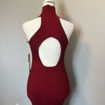 Good American  Angle Rib Mock Halter Midi Dress Team Cardinal Red NWT Photo 3