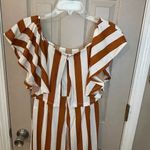 Dress Day off the shoulder brown white striped wide leg jumpsuit with pockets L. Size L Photo 6