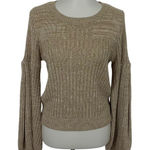 Devlin  Tan Knit Balloon Sleeve Sweater Cotton Small Cozy Fall Pullover Photo 0