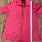 Ali Miles Crinkled Button Front Blouse Bright Coral Pink Collared Women’s Small Photo 9