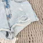 ZARA Women's Distressed Denim Frayed Hem HighWaisted Shorts Light Wash Size 6 Photo 2