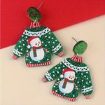 Christmas Sweater Acrylic Earrings Cute Cartoon‎ Ornaments for Holiday Gifting Green Photo 3