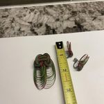 Handmade Hand Crafted Pin Brooch & Non Pierced Screw On Earrings Set Green /Red Photo 10