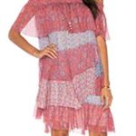 Rebecca Taylor  dress patchwork tiered raw hem off the shoulder lined‎ 0 silk Photo 9