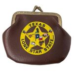 Vintage Souvenir Kiss Lock Change Purse Texas Lone Star State Brown Photo 0