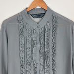 Norma Kamali  Blouse Womens XXL Gray Sheer Button Down Ruffle Bib Whimsical‎ Photo 2