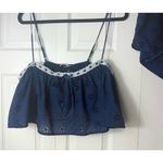 Victoria's Secret Victoria’s Secret Navy Eyelet Lace Trim Ruffle Crop Top Pajama Short Set L Photo 4