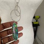 Womens Long Pendant Necklace With Peacock Colored Stone Pendant Layering Piece Silver Photo 4