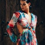 NWT Sukiso Esvedra Gown in Tropical Palm Size Small Cut Out Resort wear Wedding Pink Photo 7