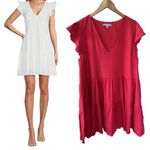 Antonio Melani Linen Blend V-Neckline Cap Flutter Sleeves Tiered A-Line Dress XL Photo 1