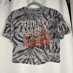 Beetlejuice Black and Grey Tie Dye Sparkly Graphic Crop Top Large Photo 0