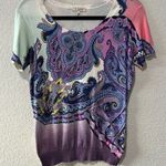 ETRO Vintage Purple Paisley Silk Knit Short Sleeve Shirt, Size 44 (M/8) Photo 0