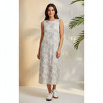 Joie  Paisley Silky Satin Sleeveless Slip Midi Dress Size XL Silver Blue Photo 2