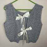 SheIn Satin Bow Tie Front Sleevless Sweater Vest Grey Women’s Small 4 Holiday Photo 0