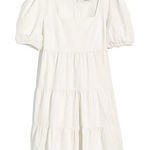 Madewell  Petite‎ Poplin Puff-Sleeve Tiered White Babydoll Mini Dress Size 4 Photo 0