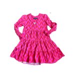 Pomander Place Hot Pink Ikat Kenzo Dress Tiered V Neck Long Sleeve Mini XS Photo 3